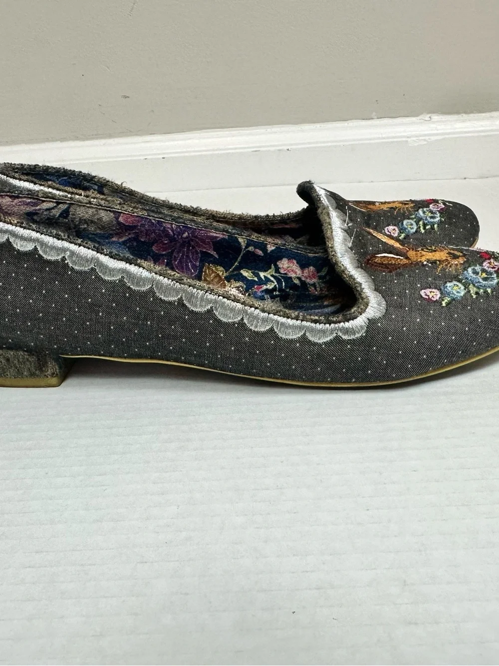 Irregular Choice Black Bigwig Rabbit Embroidered Flat Shoes Size EU 42 - US 11